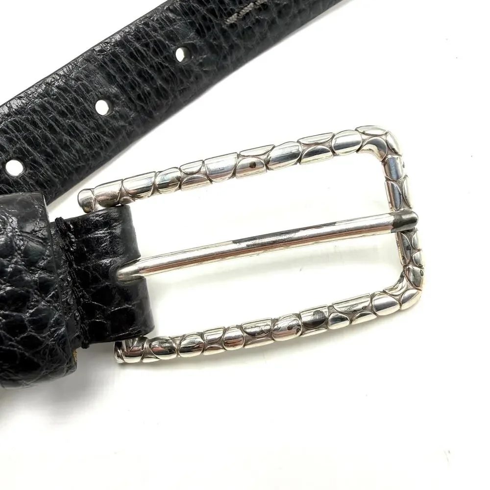 Vintage Brighton Studded Black Leather Belt M 35 Silver Studs Decorative Buckle